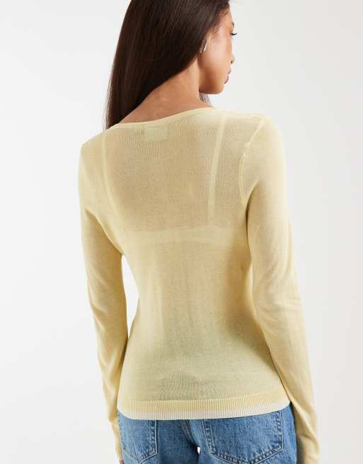 ASOS DESIGN - Kærnemælksgul gennemsigtig cardigan i fin strik, 3 af 4