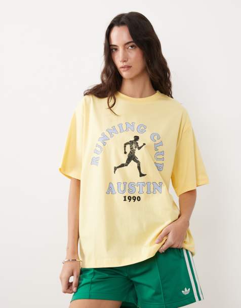 ASOS DESIGN - Kærnemælksgul oversized T-shirt med korte ærmer og 'Running Club'-grafik - view 1