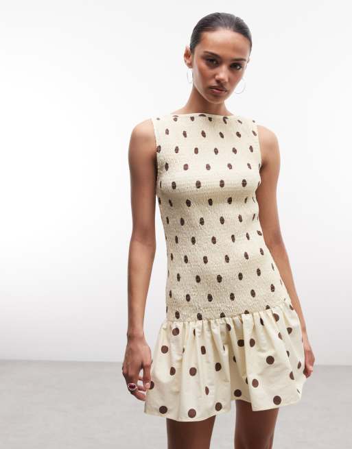 ASOS DESIGN - Kærnemælksgul ærmeløs minikjole med rynker og polkaprikker, 2 af 4