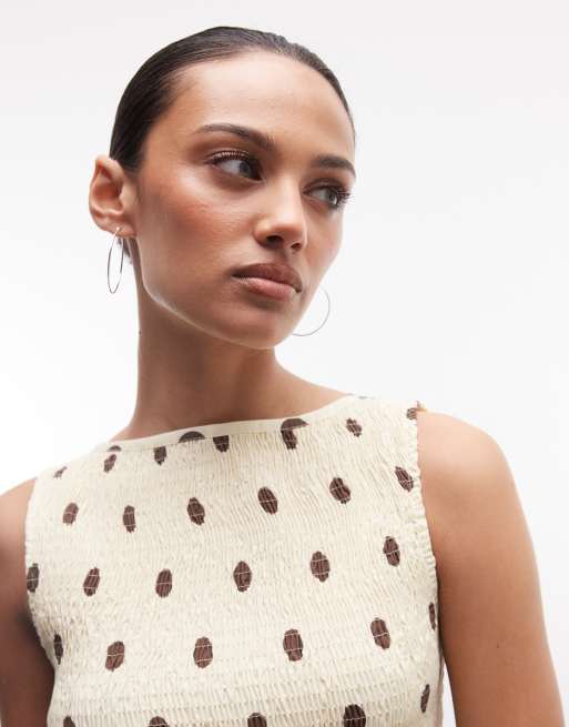 ASOS DESIGN - Kærnemælksgul ærmeløs minikjole med rynker og polkaprikker, 3 af 4