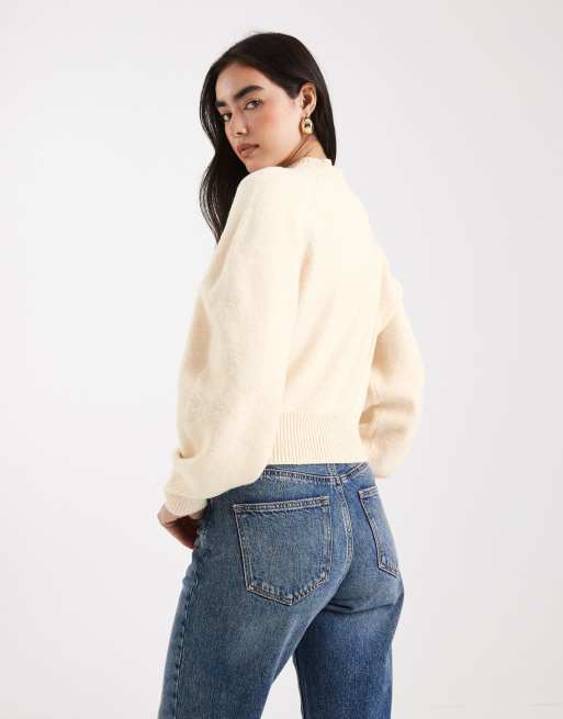ASOS DESIGN - Kærnemælksgul striktrøje med rund hals og raglandetalje, 4 af 4