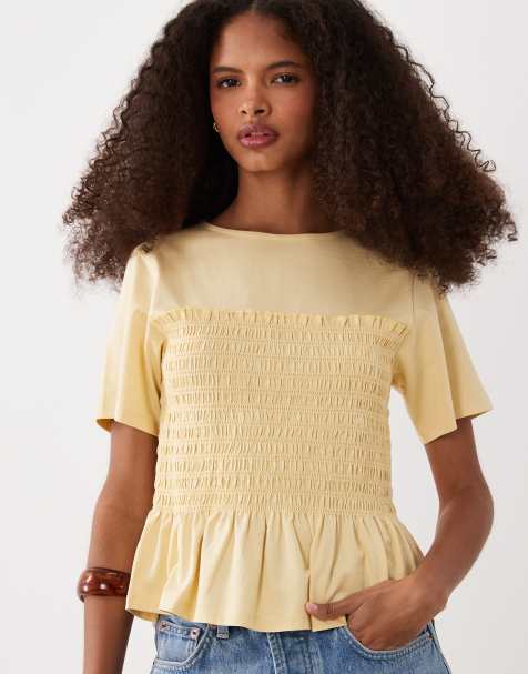 ASOS DESIGN - Kærnemælksgul T-shirt med rynket talje - view 1