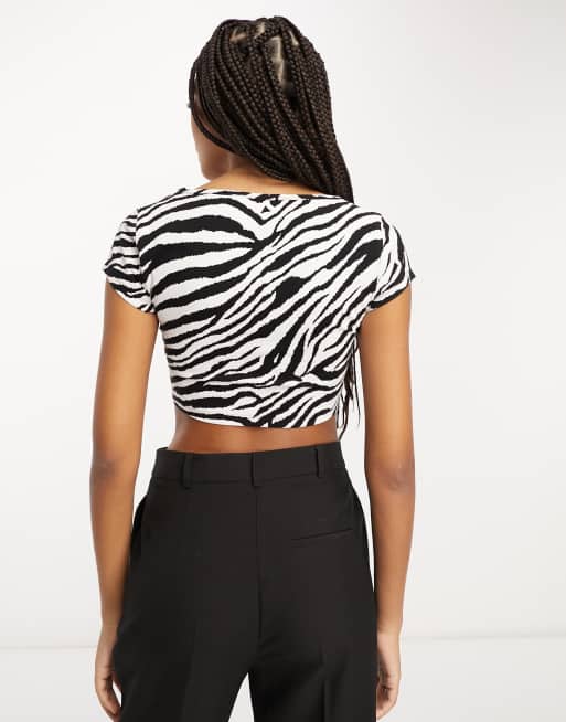 ASOS DESIGN – Krótka braletka z głębokim dekoltem w paski zebry, 2 z 4