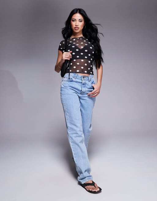 ASOS DESIGN – Krótka czarna koszulka z siateczki w grochy, 4 z 4