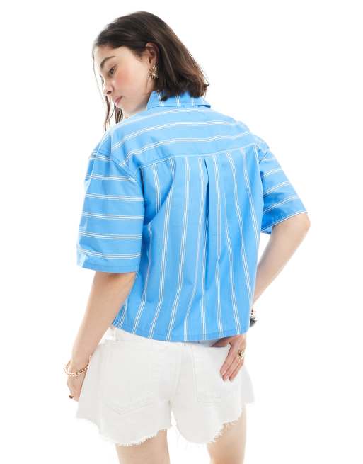 ASOS DESIGN – Krótka koszula z bawełnianej popeliny w kontrastowe paski, 4 z 4