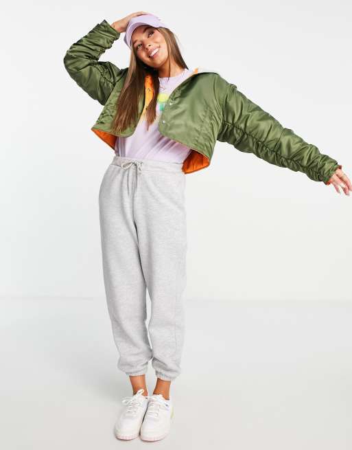 ASOS DESIGN – Krótka kurtka bomberka z dżersejowym kapturem w kolorze khaki