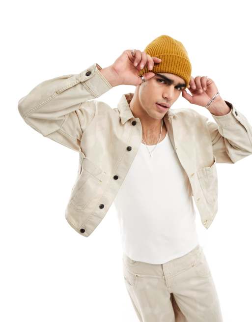 ASOS DESIGN – Krótka kurtka Harrington o pudełkowym kroju w kolorze ecru z efektem wybielenia, część zestawu