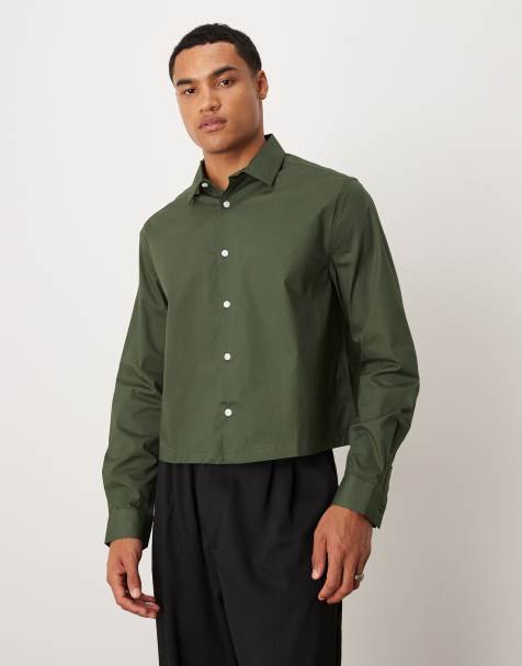 ASOS DESIGN cropped poplin regular shirt in khaki