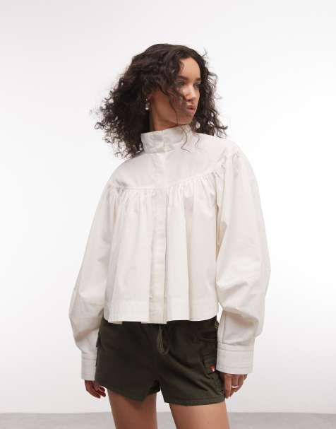 ASOS DESIGN krótka shacket z zamkiem z przodu w kolorze białym - view 1