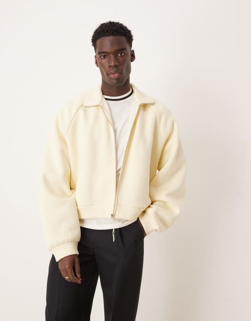ASOS DESIGN – Krótka zapinana na zamek kurtka dresowa z kołnierzem o kroju extreme oversize w kolorze złamanej bieli