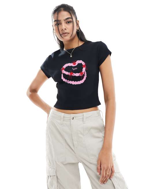 ASOS DESIGN – Krótki czarny T-shirt z grafiką z ciastem, 2 z 3