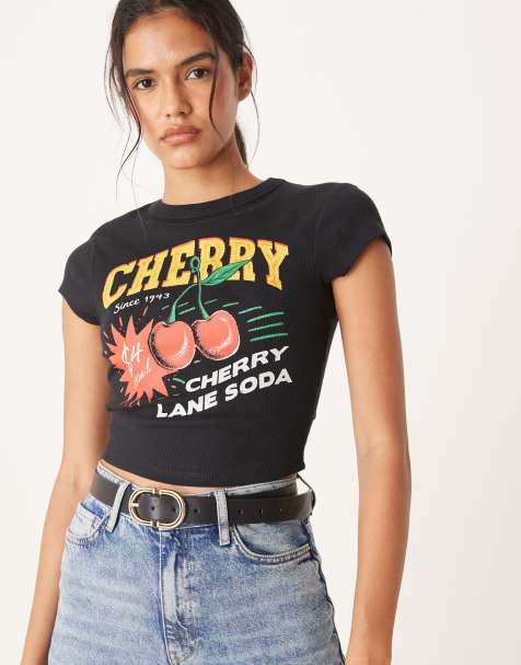 ASOS DESIGN baby tee with cherry soda graphic in black