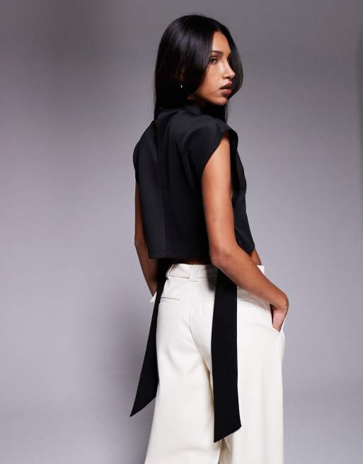 ASOS DESIGN – Krótki czarny top z golfem i wiązaniem po bokach, 4 z 4