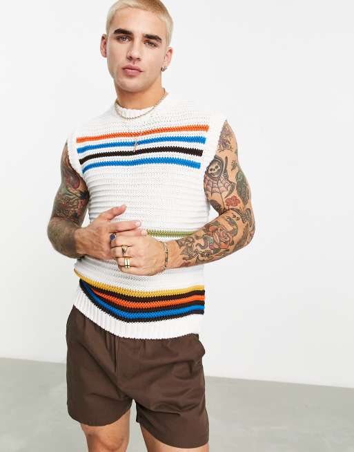 ASOS DESIGN – Krótki dzianinowy top bez rękawów ze wzorem w paski