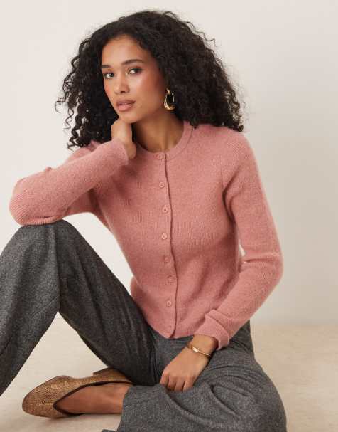 ASOS DESIGN crew neck micro cardigan in dusty pink