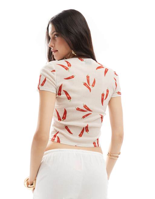 ASOS DESIGN – Krótki siateczkowy T-shirt we wzór w papryczki chilli, 4 z 4