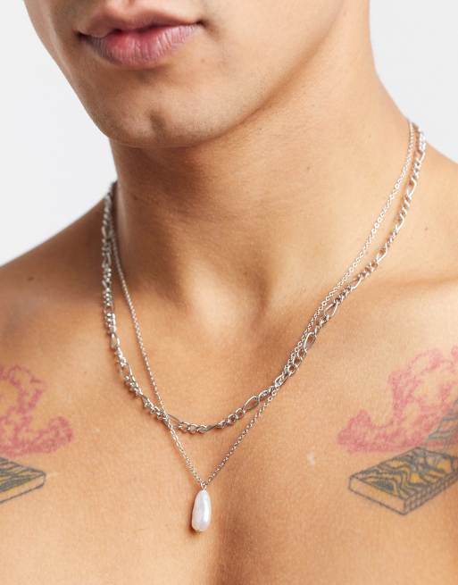 ASOS DESIGN – Krótkie łańcuszkowe naszyjniki z zawieszką z perłą w srebrnym odcieniu