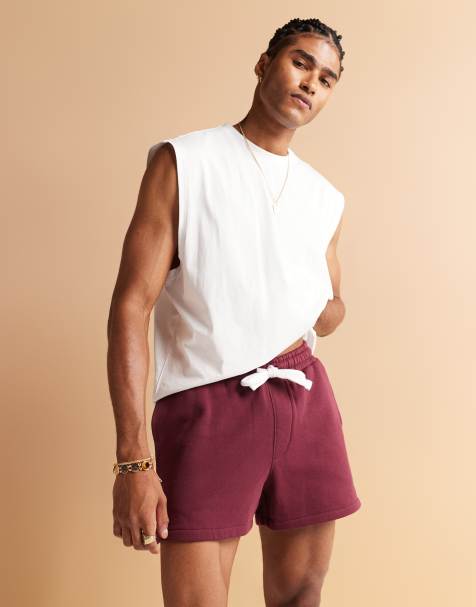 ASOS DESIGN shorter length shorts in burgundy