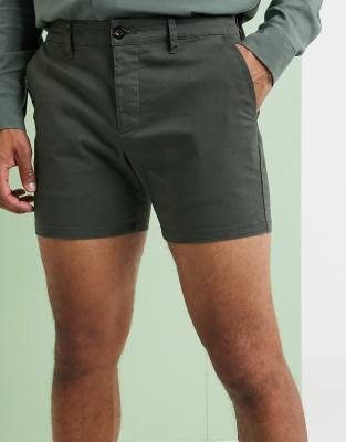 ASOS DESIGN – Krótkie dopasowane szorty chinosy w kolorze khaki