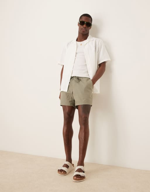 ASOS DESIGN – Krótkie dopasowane szorty z materiału z dodatkiem lnu w kolorze khaki