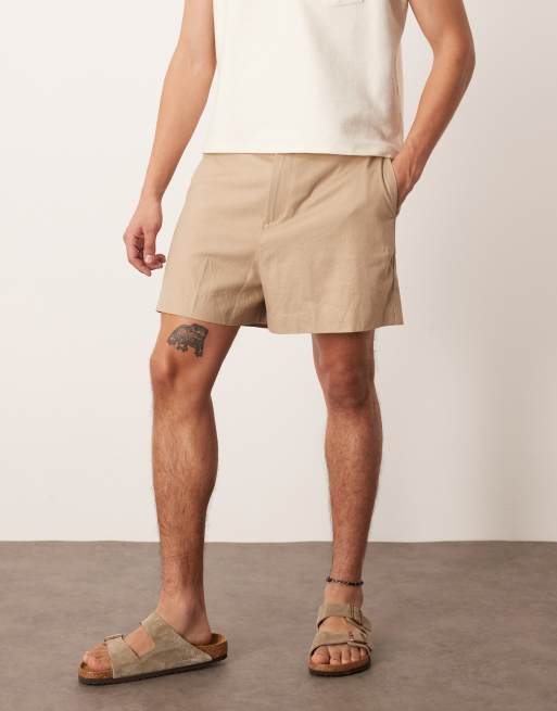 ASOS DESIGN – Krótkie eleganckie szorty bermudy z mieszanki lnu w ciemnym szarobeżowym kolorze