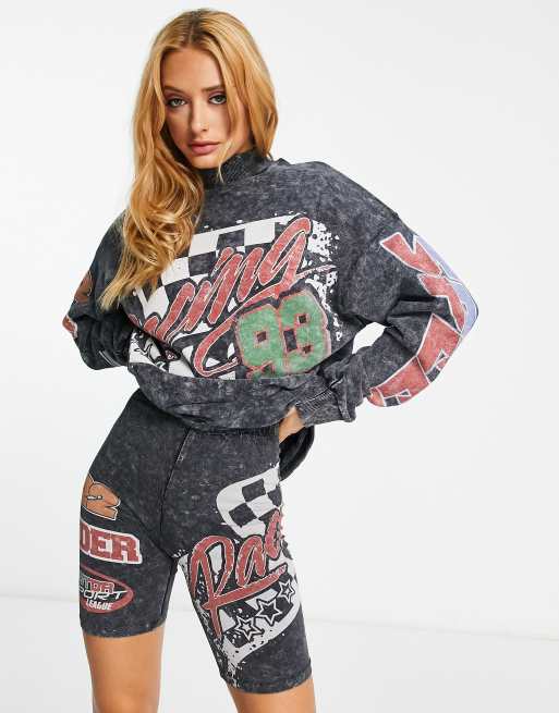 ASOS DESIGN – Krótkie legginsy z grafiką motocrossową