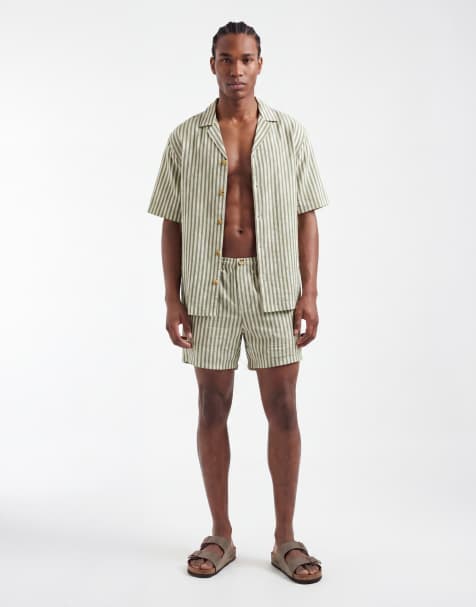 ASOS DESIGN – Krótkie szerokie szorty w zielone paski, część zestawu - view 1