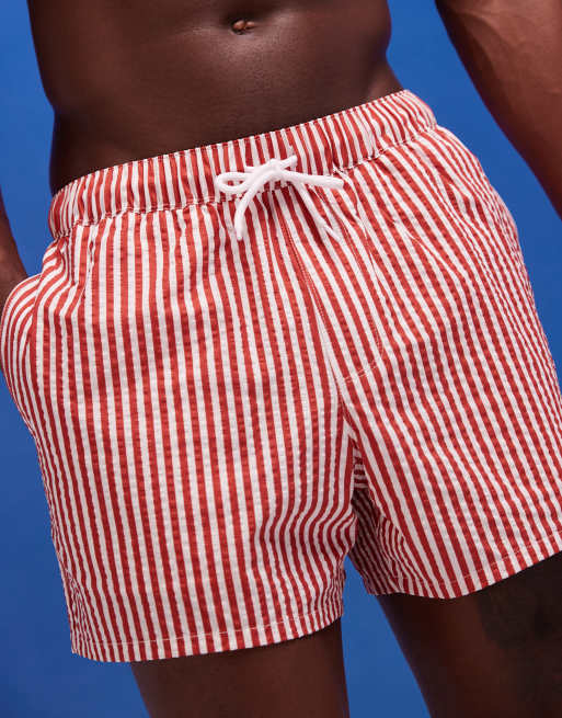 ASOS DESIGN – Krótkie szorty kąpielowe z kory w czerwone paski, 3 z 5