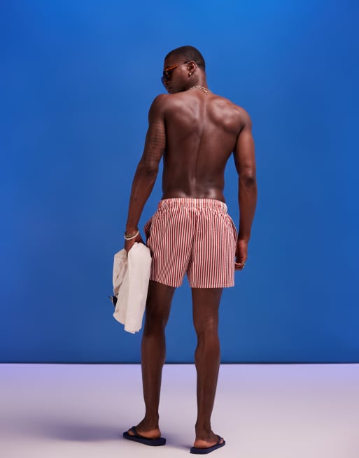 ASOS DESIGN – Krótkie szorty kąpielowe z kory w czerwone paski, 4 z 5