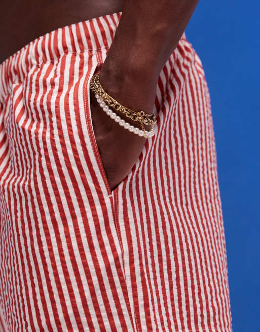 ASOS DESIGN – Krótkie szorty kąpielowe z kory w czerwone paski, 5 z 5
