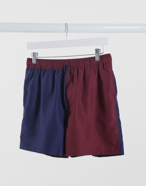 ASOS DESIGN – Krótkie szorty kąpielowe ze wstawkami w kolorach uczelnianych