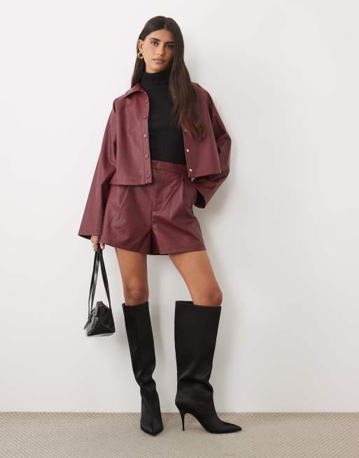 ASOS DESIGN – Bordowy zestaw z imitacji skóry o koszykowym splocie, 3 z 4