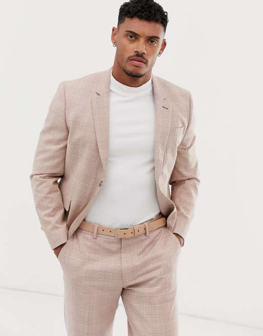 ASOS DESIGN – Kremowy garnitur o obcisłym kroju o krótszym fasonie, w kratę, 2 z 3