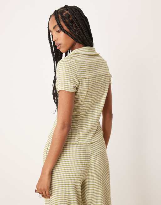 ASOS DESIGN - Krympet skjorte med reverskrave og grønne gingham-tern - Del af sæt, 3 af 4