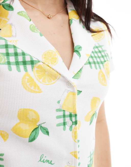 ASOS DESIGN - Krympet skjorte med reverskrave, vaffeltekstur og citronprint, 3 af 4