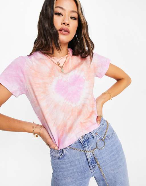 ASOS DESIGN - Krympet T-shirt i batik med hjertedesign