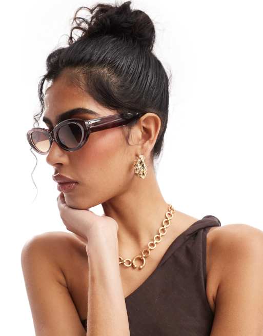 ASOS DESIGN – Kryształowobrązowe owalne okulary przeciwsłoneczne