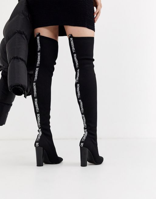 ASOS DESIGN Kudos bombshell knitted thigh high boots in black ASOS