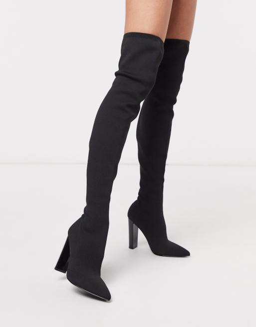 ASOS DESIGN Kudos Gestrickte Overknee Stiefel in Schwarz mit Blockabsatz