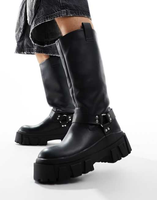 ASOS DESIGN - Kuithoge boots met dikke zool van imitatieleer in zwart, 4 van 4