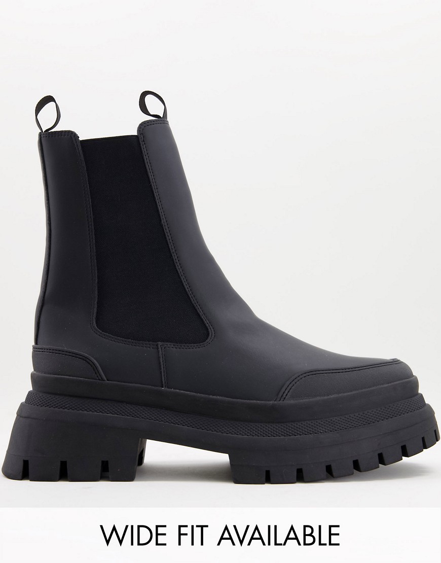 ASOS DESIGN - Kuithoge Chelsea boots van imitatieleer met dikke zool in zwart