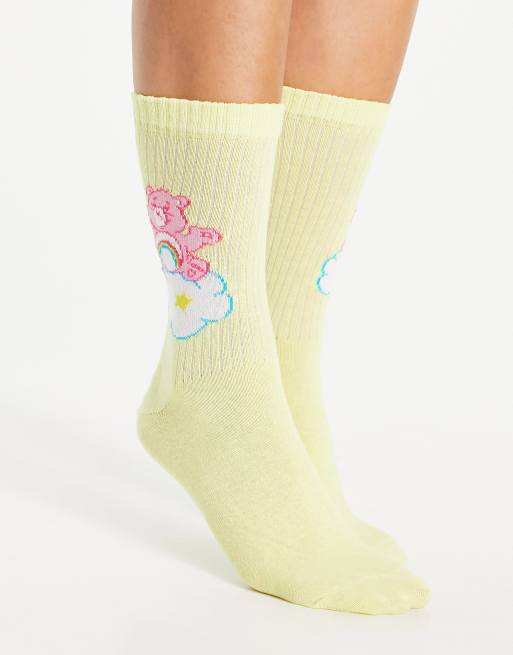ASOS DESIGN - Kuithoge geribbelde sokken met Care Bears-motief in citroengeeel, 4 van 4