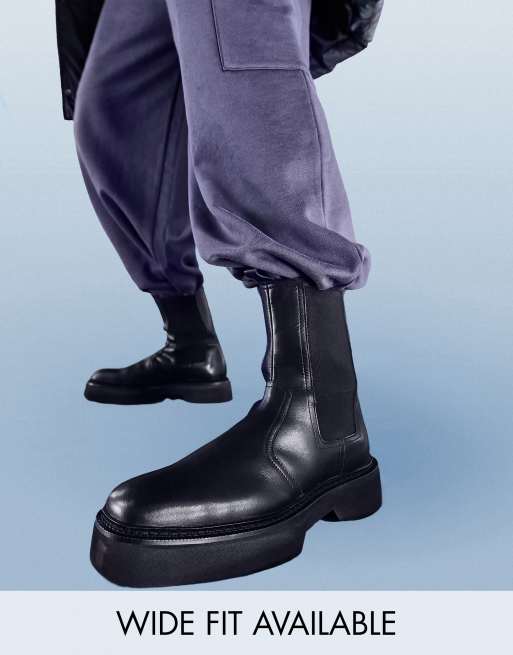 ASOS DESIGN - Kuithoge leren laarzen met dikke zool in zwart