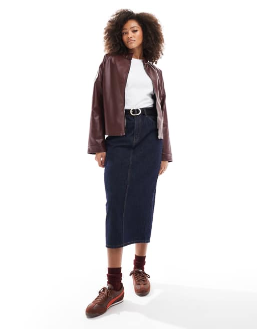 ASOS DESIGN – Kunstleder-Jacke in Burgunderrot mit Motocross-Kragen, 2 von 4