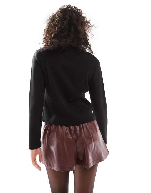 ASOS DESIGN faux leather pleated shorts in burgundy