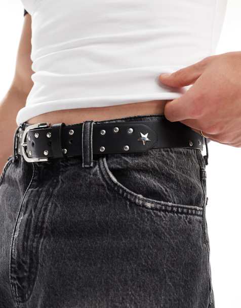 ASOS DESIGN – Kunstledergürtel in Schwarz mit Nietenbesatz und Sternverzierung - view 1