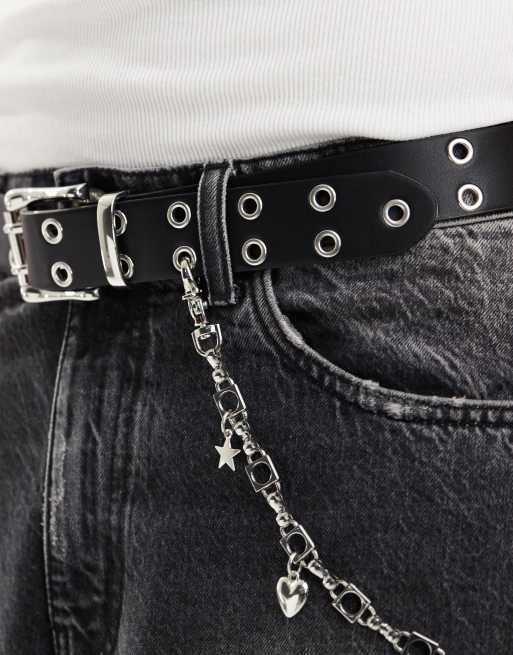 ASOS Design – Kunstledergürtel in Schwarz mit Ösen und Charms-Kette, 3 von 4