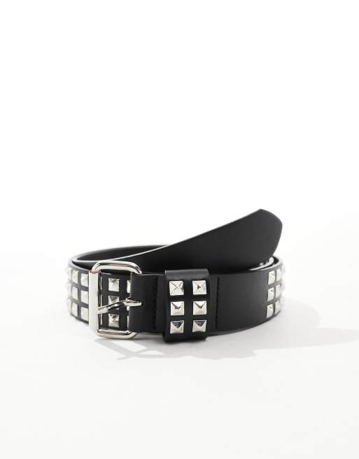 ASOS Design – Kunstledergürtel in Schwarz mit Rollschnalle und Nieten in Dreierreihe, 4 von 4
