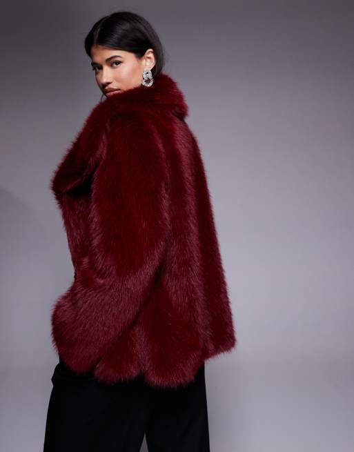 ASOS DESIGN – Kunstpelzmantel in Rot mit Kragen, 4 von 4