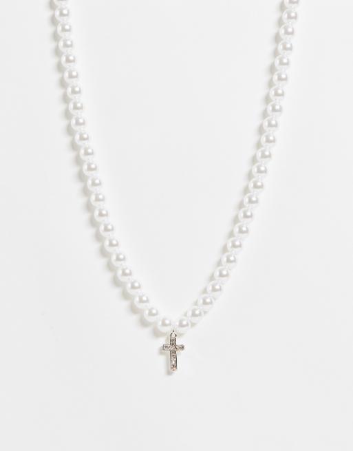 ASOS DESIGN – Kunstperlenkette mit Kreuz-Anhänger 